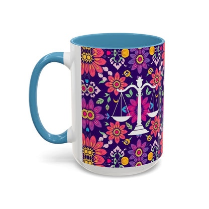 Accent Coffee Mug, Libra, Zodiac v3, Flower Pattern, (11, 15oz)