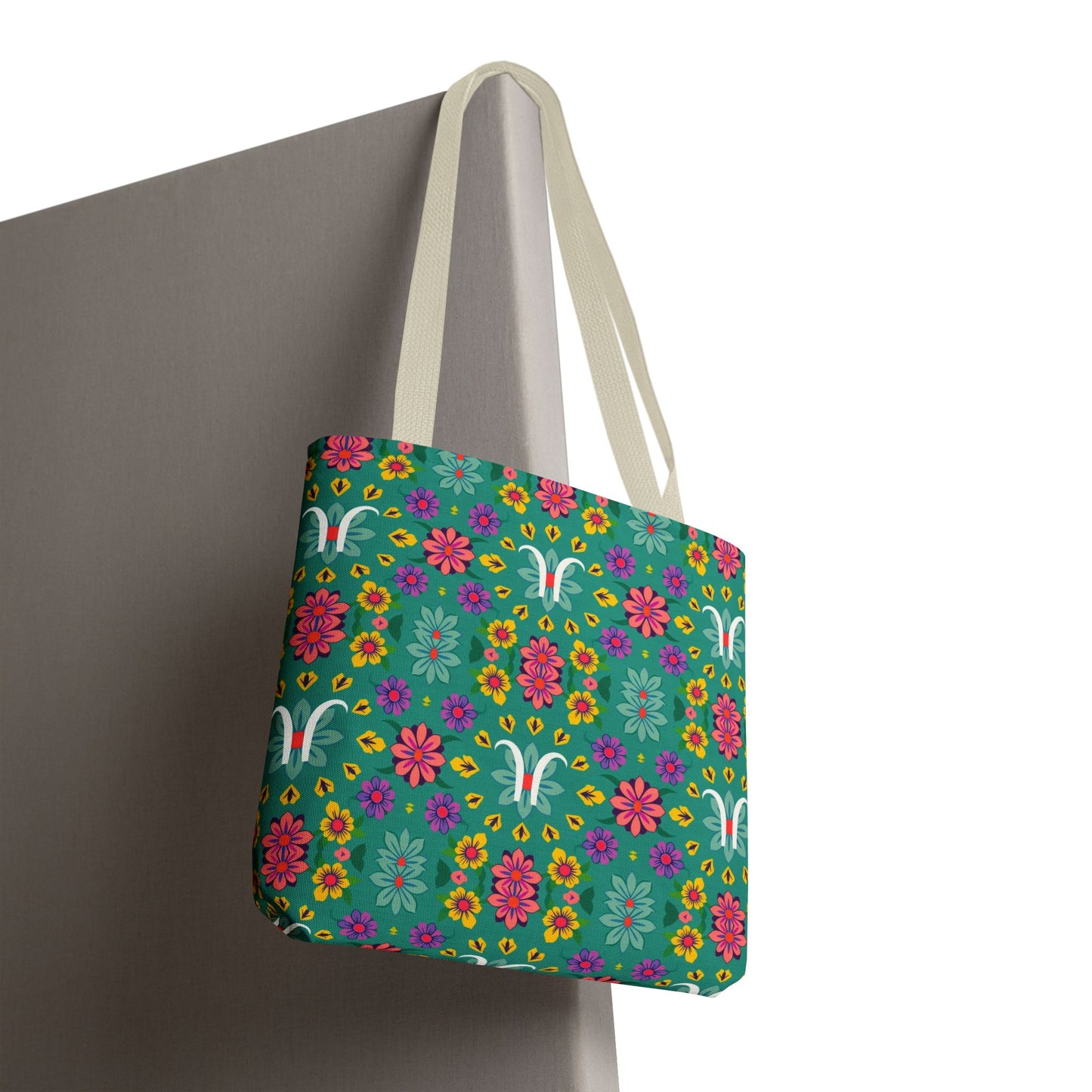 Tote Bag, (AOP), Aquarius, Zodiac v2, Flower Pattern