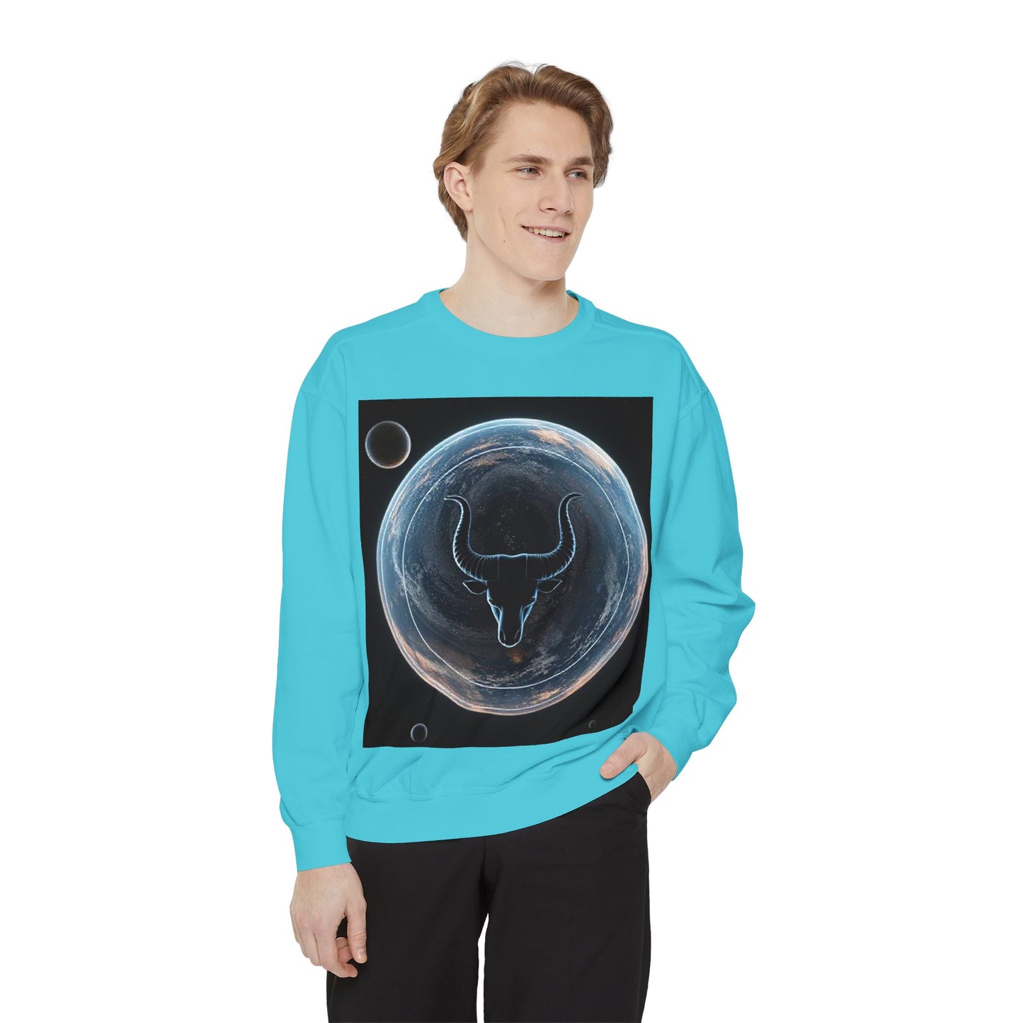 Garment-Dyed Sweatshirt, Unisex, Space Animal Design, Taurus