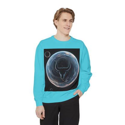 Garment-Dyed Sweatshirt, Unisex, Space Animal Design, Taurus