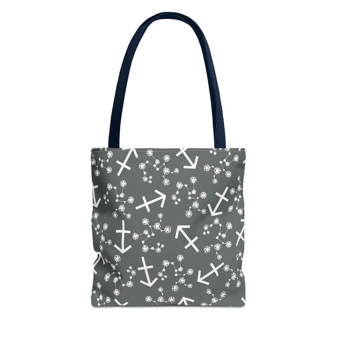 Tote Bag, Sagittarius Zodiac Sign, AOP, (Grey, White Print)