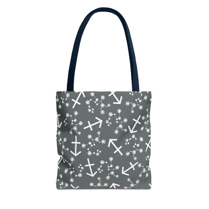 Tote Bag, Sagittarius Zodiac Sign, AOP, (Grey, White Print)