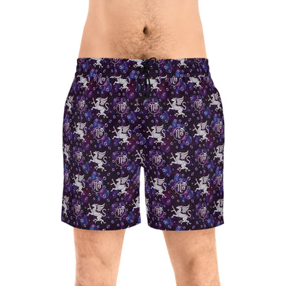 Men's Mid-Length Swim Shorts, (AOP), Virgo, Zodiac, Bubble Pattern