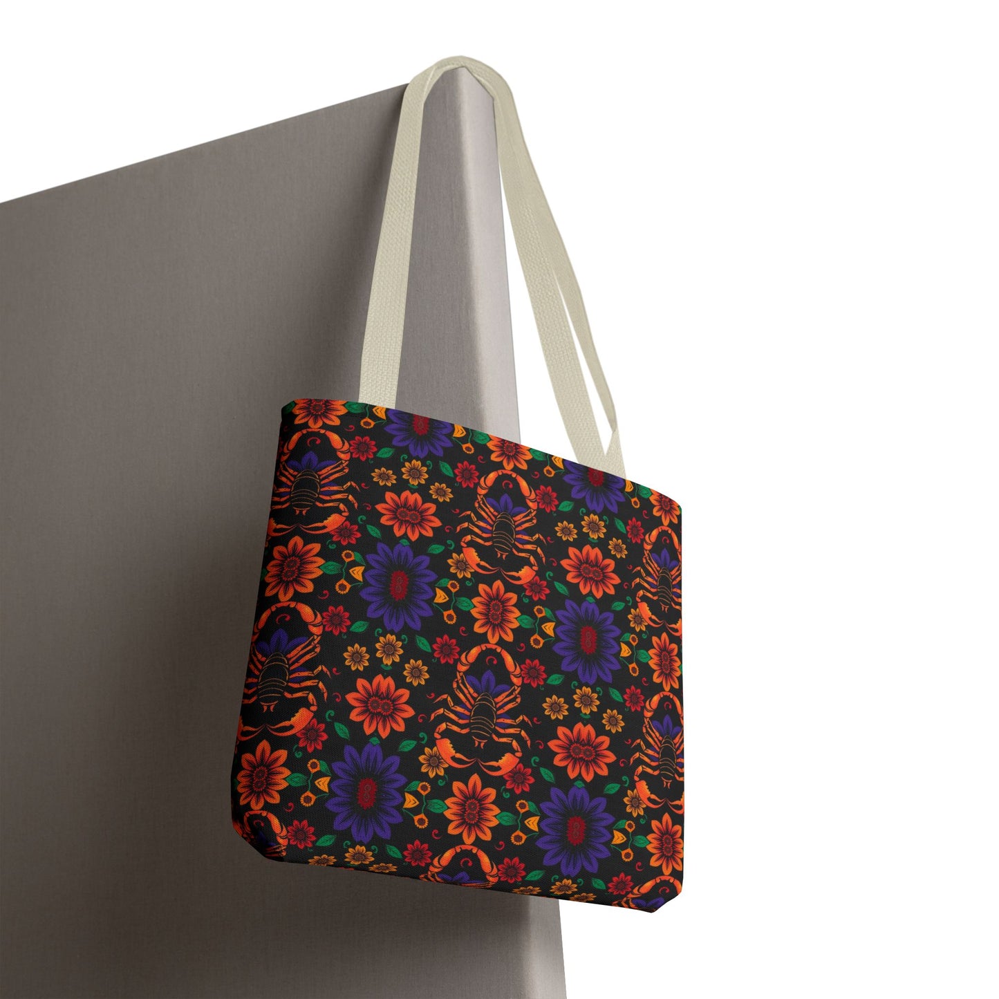 Tote Bag, (AOP), Scorpio, Zodiac v6, Flower Pattern
