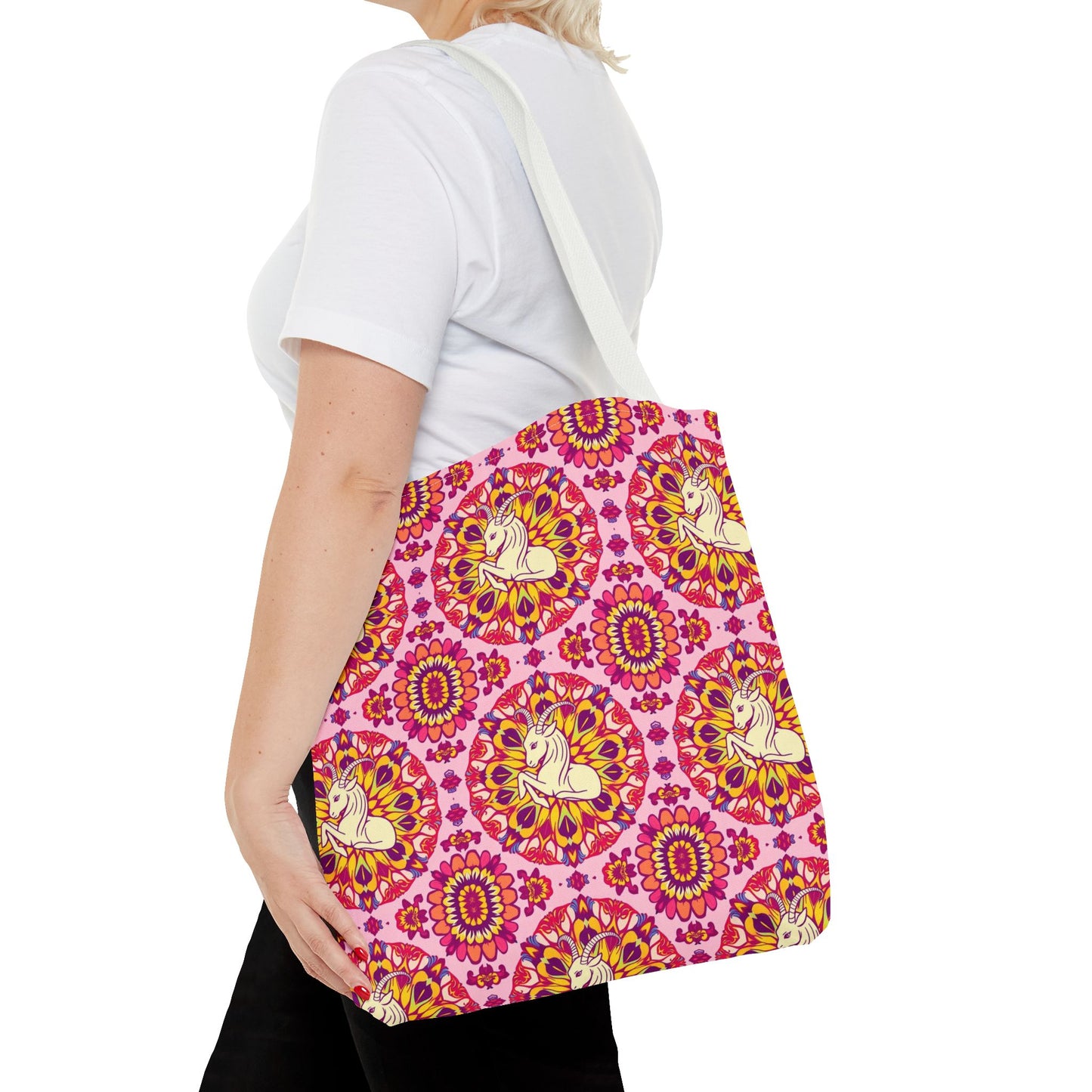 Tote Bag, (AOP), Capricorn, Zodiac v1, Flower Pattern