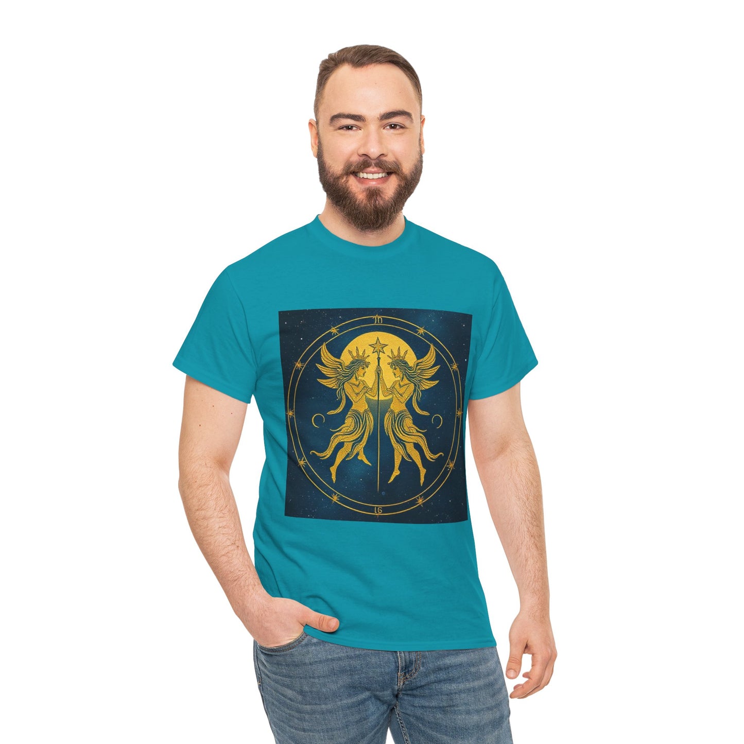 Unisex Heavy Cotton T-Shirt, Space Angel Twins v4, Gemini Zodiac Design