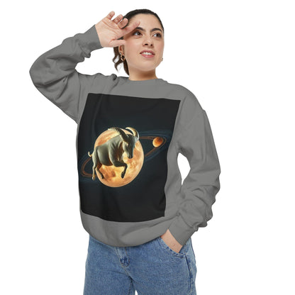 Garment-Dyed Sweatshirt, Unisex, Space Animal Design v1, Taurus