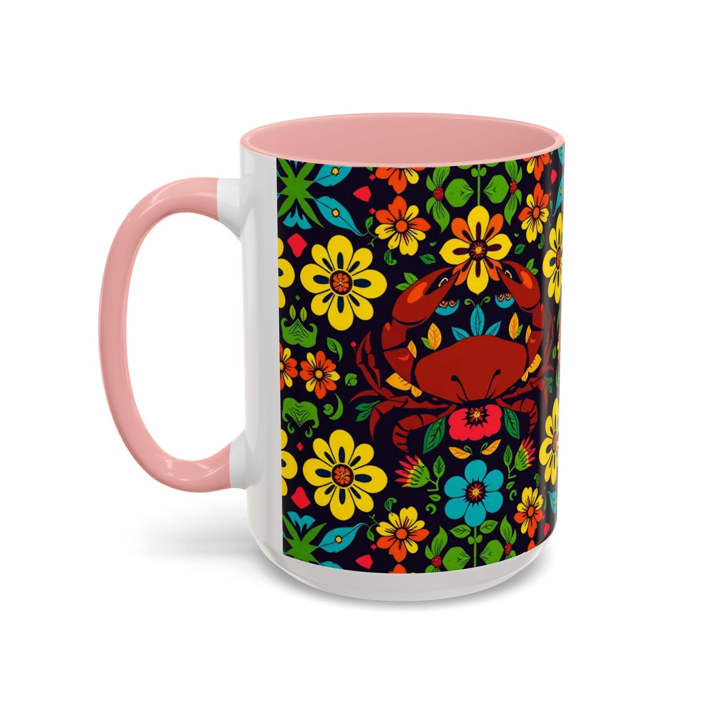 Accent Coffee Mug, Cancer, Zodiac v2, Flower Pattern, (11, 15oz)
