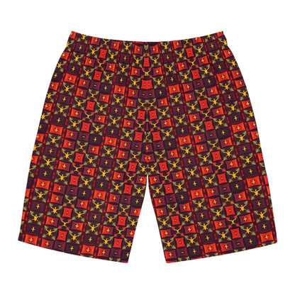 Men's Board Shorts, (AOP), Sagittarius, Zodiac v1, Shape Pattern