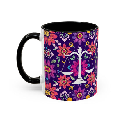 Accent Coffee Mug, Libra, Zodiac v3, Flower Pattern, (11, 15oz)