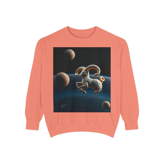 Garment-Dyed Sweatshirt, Unisex, Space Animal Design v1, Aries