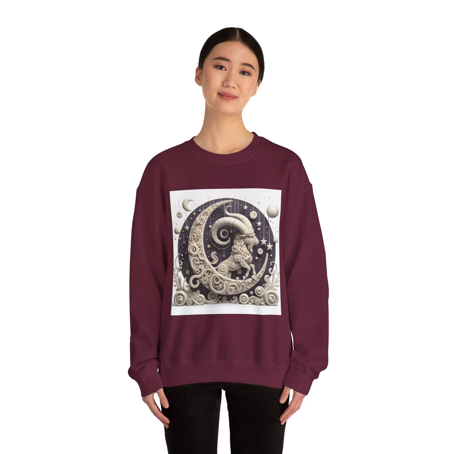 Unisex Heavy Blend™ Crewneck Sweatshirt, Stone Moon, Capricorn Zodiac Design