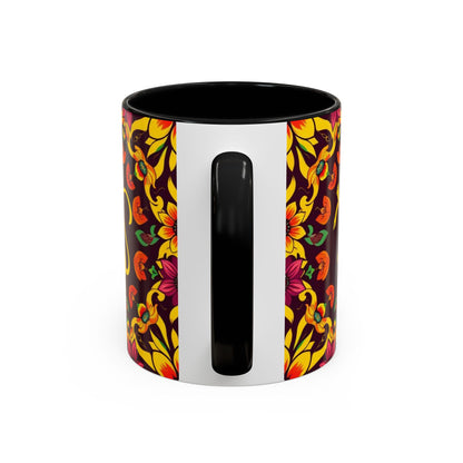 Accent Coffee Mug, Virgo, Zodiac v1. Flower Pattern, (11, 15oz)