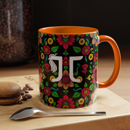Accent Coffee Mug, Gemini, Zodiac v4, Flower Pattern, (11, 15oz)