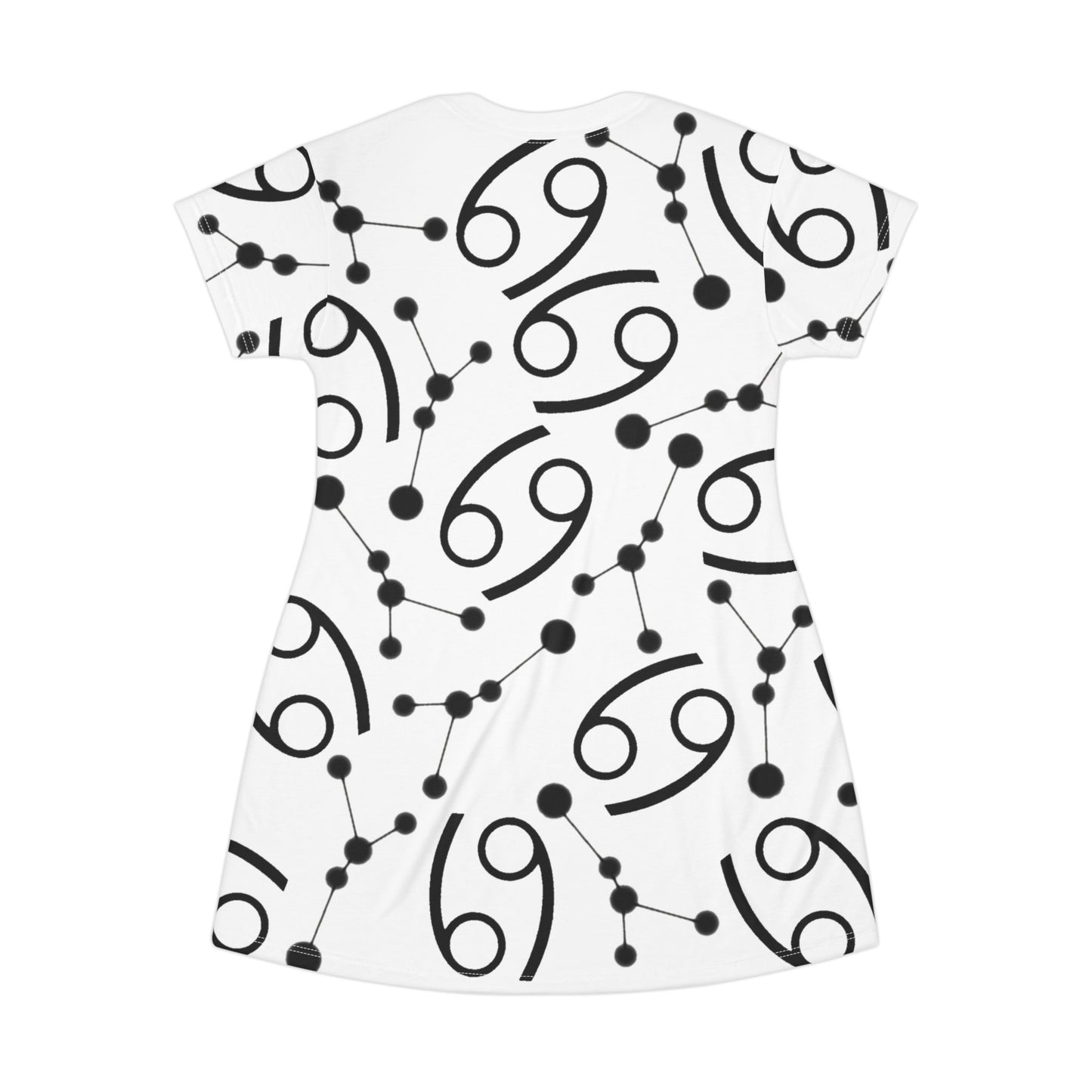 T-Shirt Dress (AOP), 100% Polyester, White thread color, Cancer Zodiac design
