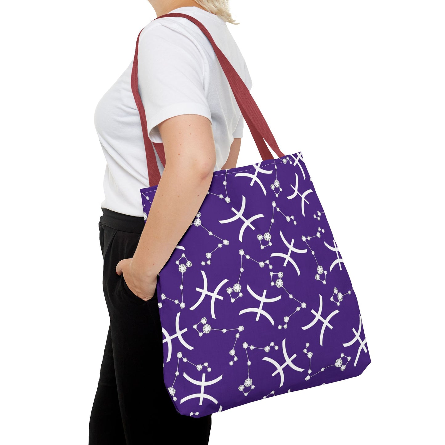 Tote Bag, Pisces Zodiac Sign, AOP, (Purple, White)
