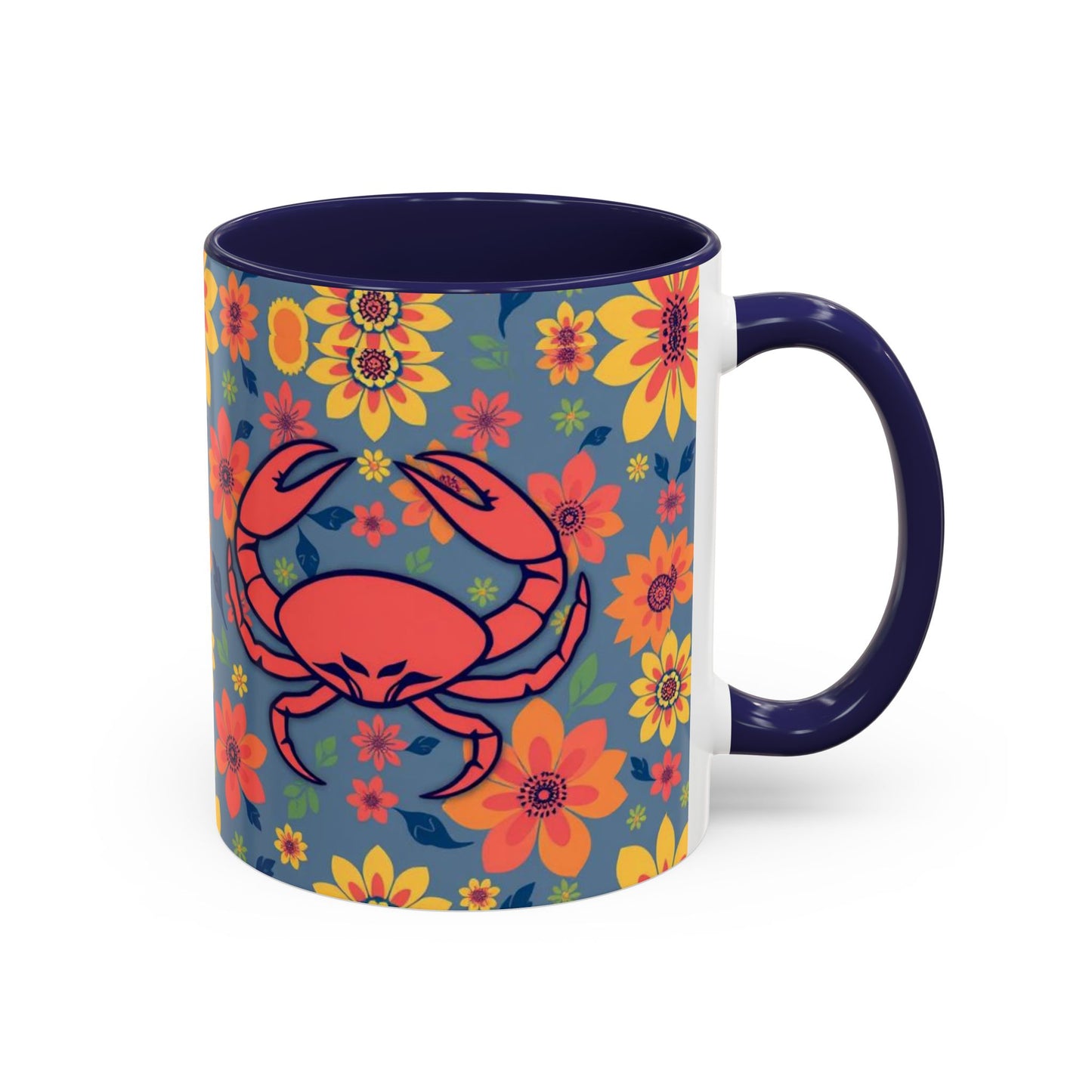 Accent Coffee Mug, Cancer, Zodiac v1, Flower Pattern, (11, 15oz)