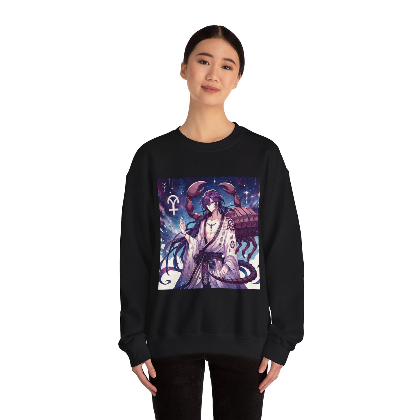Unisex Heavy Blend™ Crewneck Sweatshirt, Scorpio Zodiac Design, purple scorpion anime