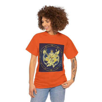 Unisex Heavy Cotton T-Shirt, King of Pisces, Zodiac Design