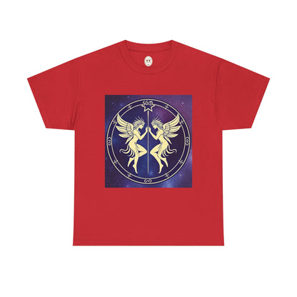 Unisex Heavy Cotton T-Shirt, Space Angel Twins v1, Gemini Zodiac Design