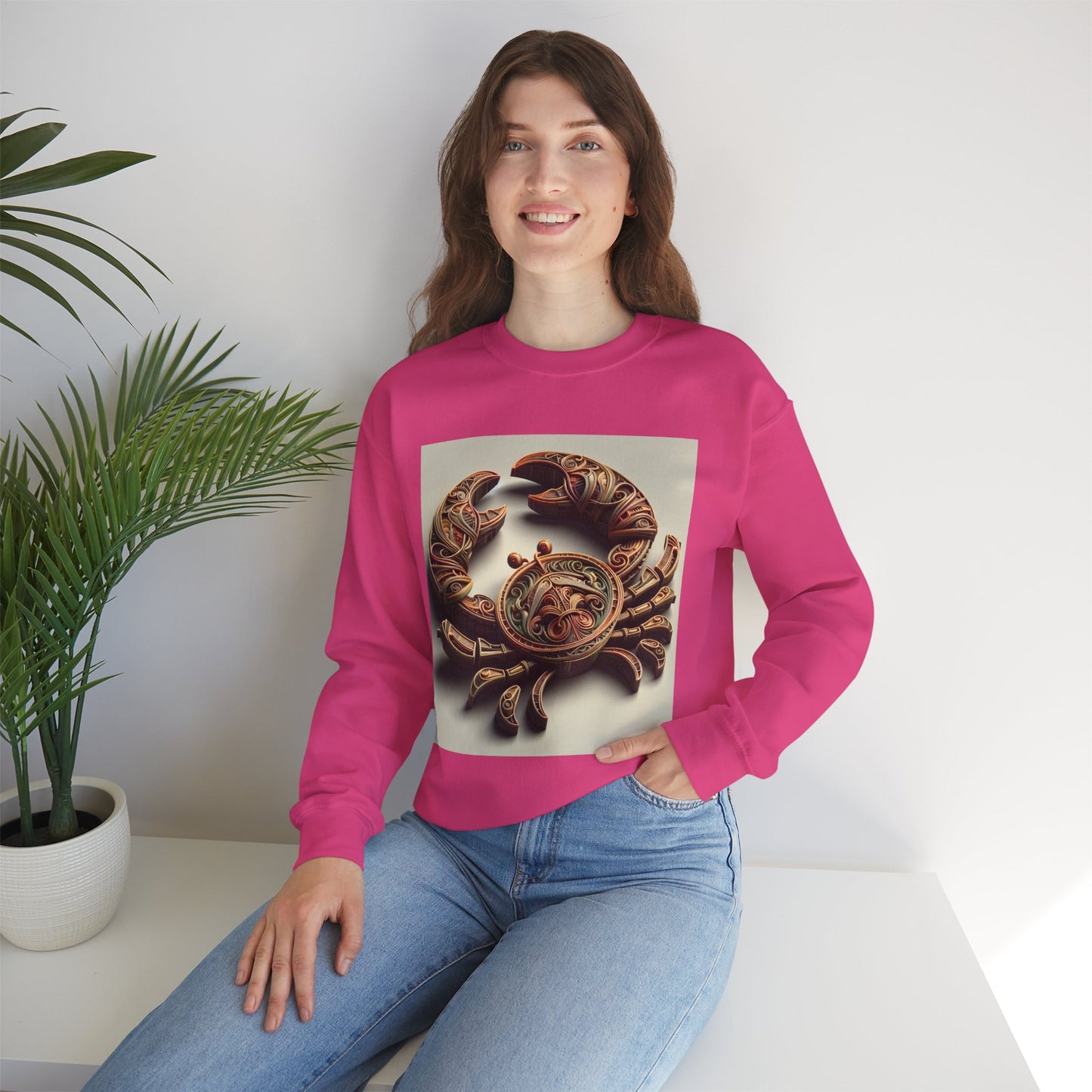 Unisex Heavy Blend™ Crewneck Sweatshirt, Crab Artifact, Cancer Zodiac Design