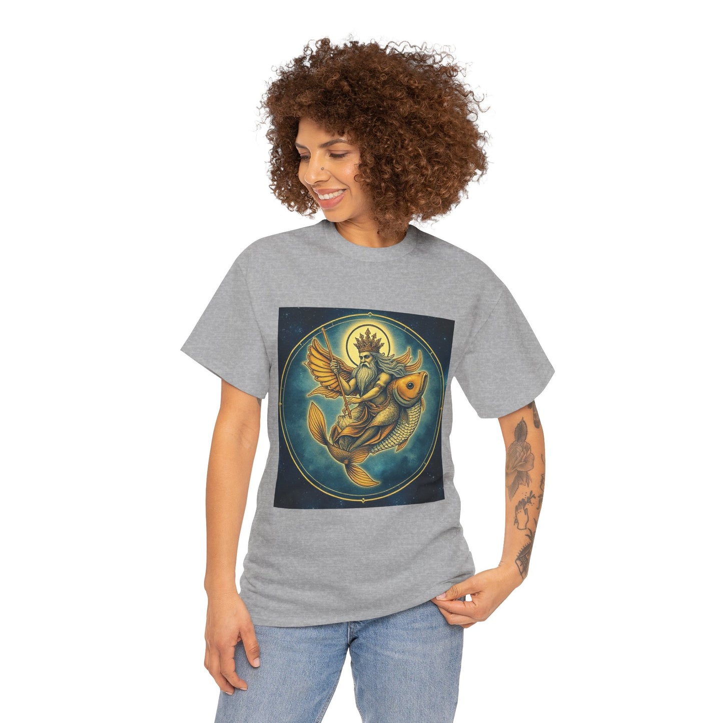 Unisex Heavy Cotton T-Shirt, Pisces King. Zodiac Design