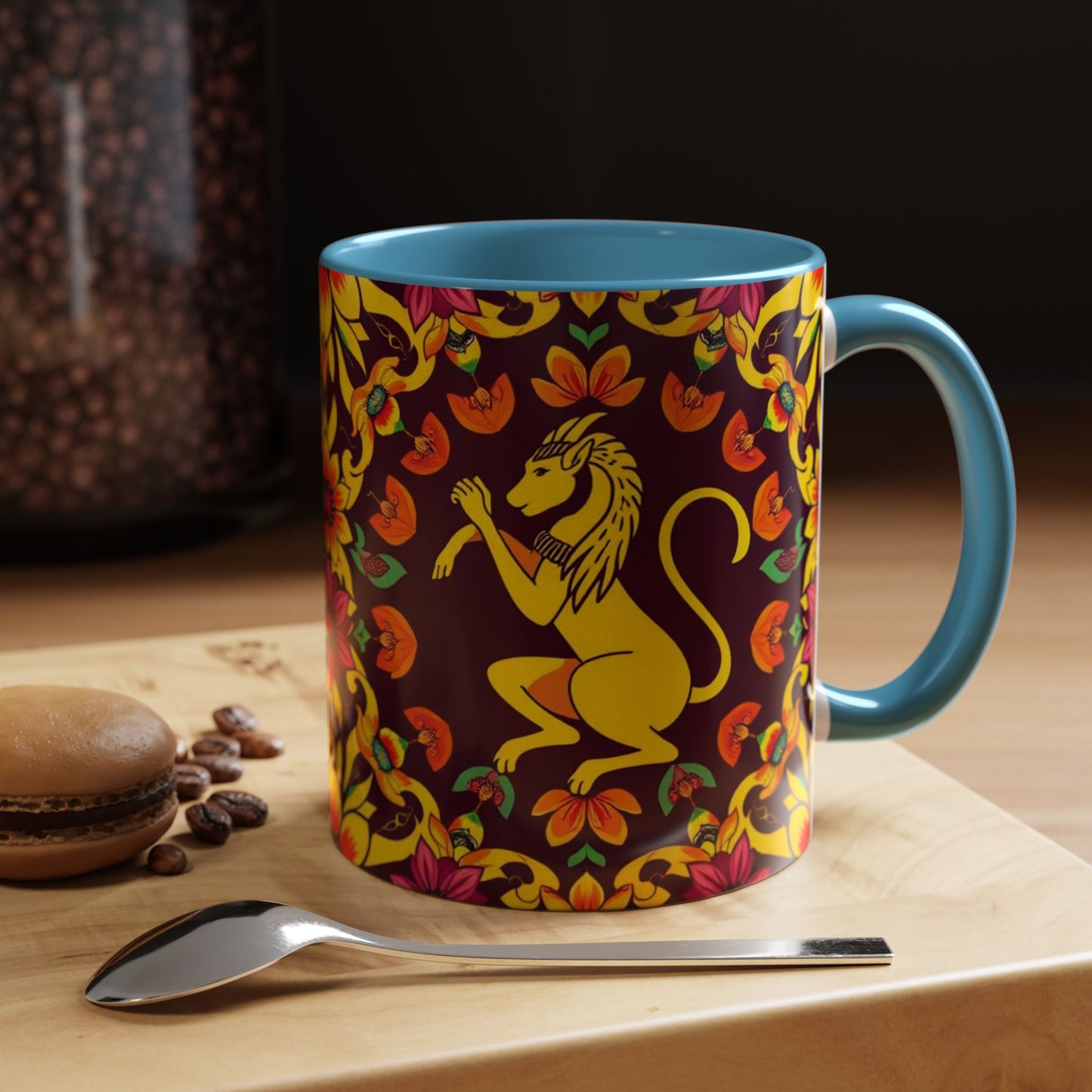 Accent Coffee Mug, Virgo, Zodiac v1. Flower Pattern, (11, 15oz)