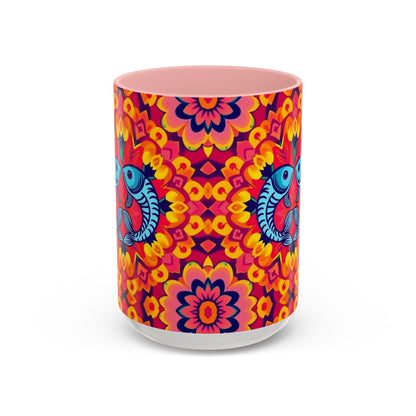 Accent Coffee Mug, Pisces, Zodiac v1, Flower Pattern, (11, 15oz)