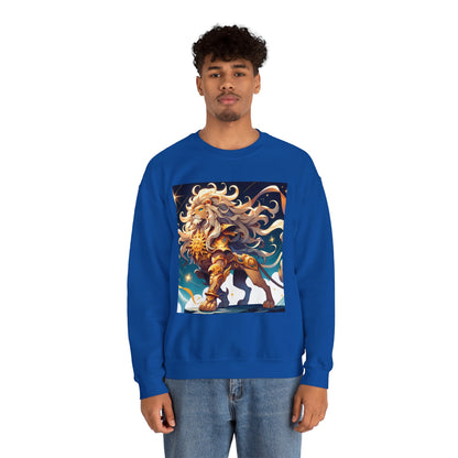Unisex Heavy Blend™ Crewneck Sweatshirt,Cool Lion with White Hair, Leo Zodiac Design