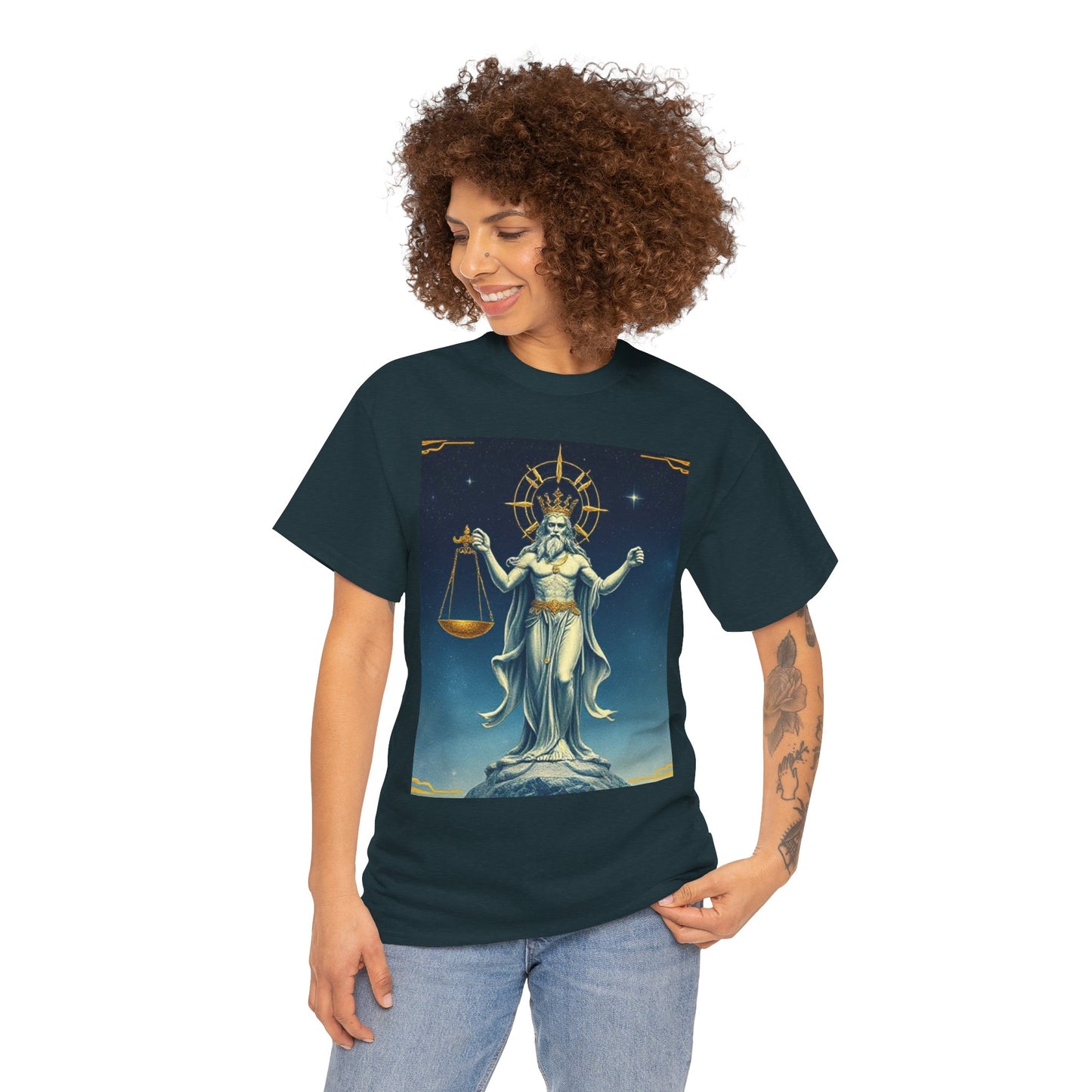 Unisex Heavy Cotton T-Shirt, Space, Libra God, Zodiac Design