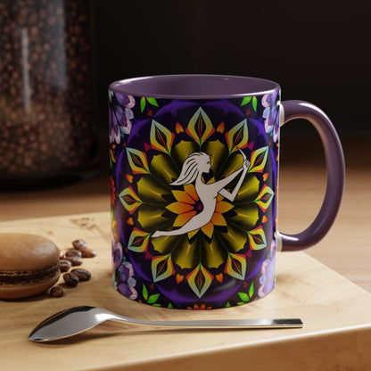 Accent Coffee Mug, Sagittarius, Zodiac v1. Flower Pattern, (11, 15oz)