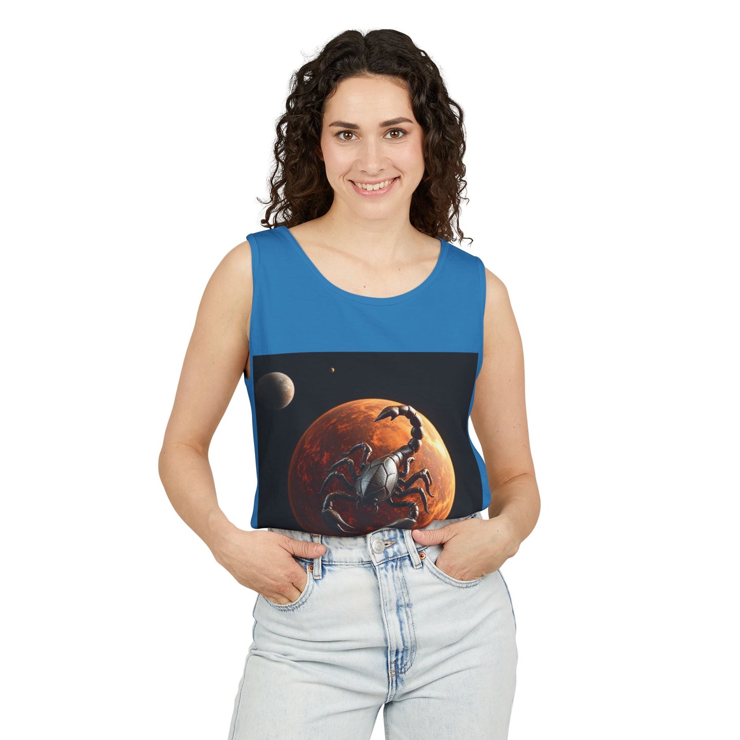 Unisex Garment-Dyed, Tank Top, Scorpio Design, Planet Symbol, 100% US cotton