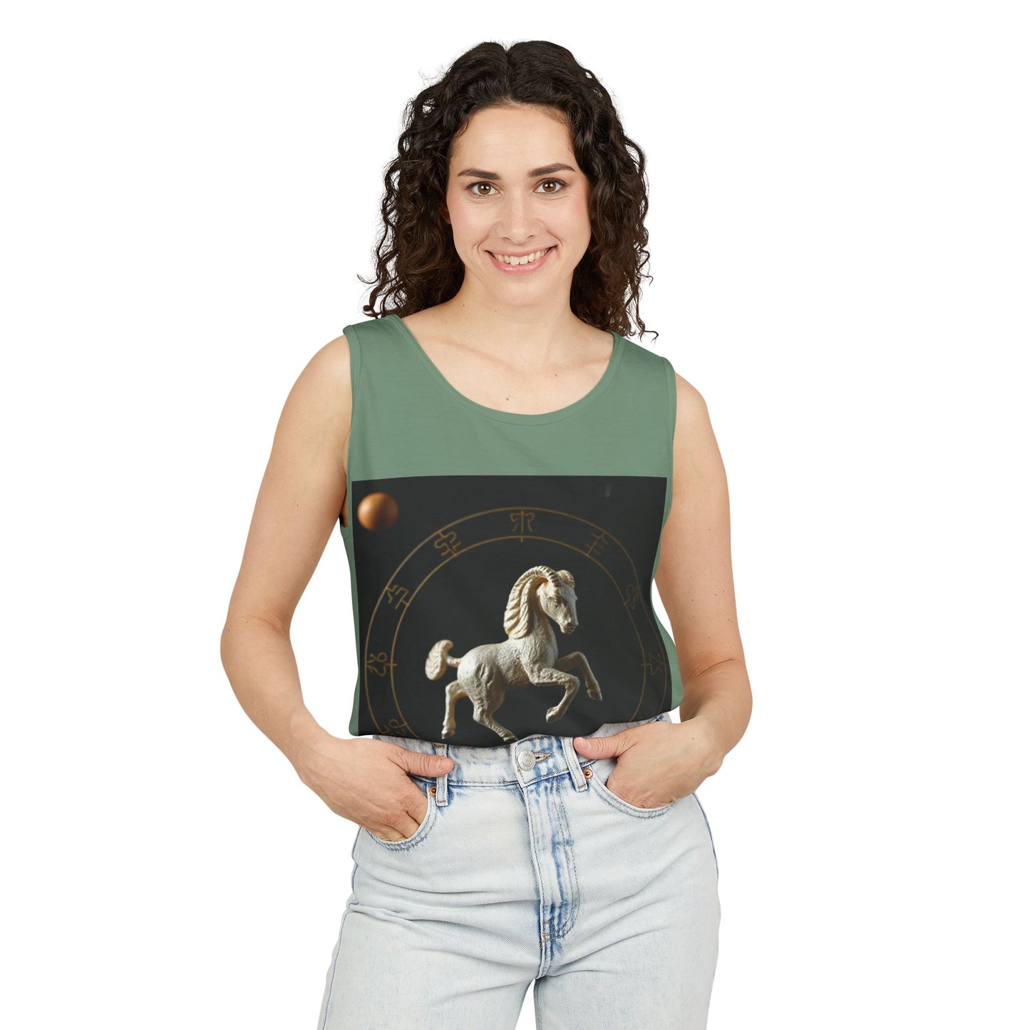 Unisex Garment-Dyed, Tank Top, Capricorn Design, Space Animal, 100% US cotton