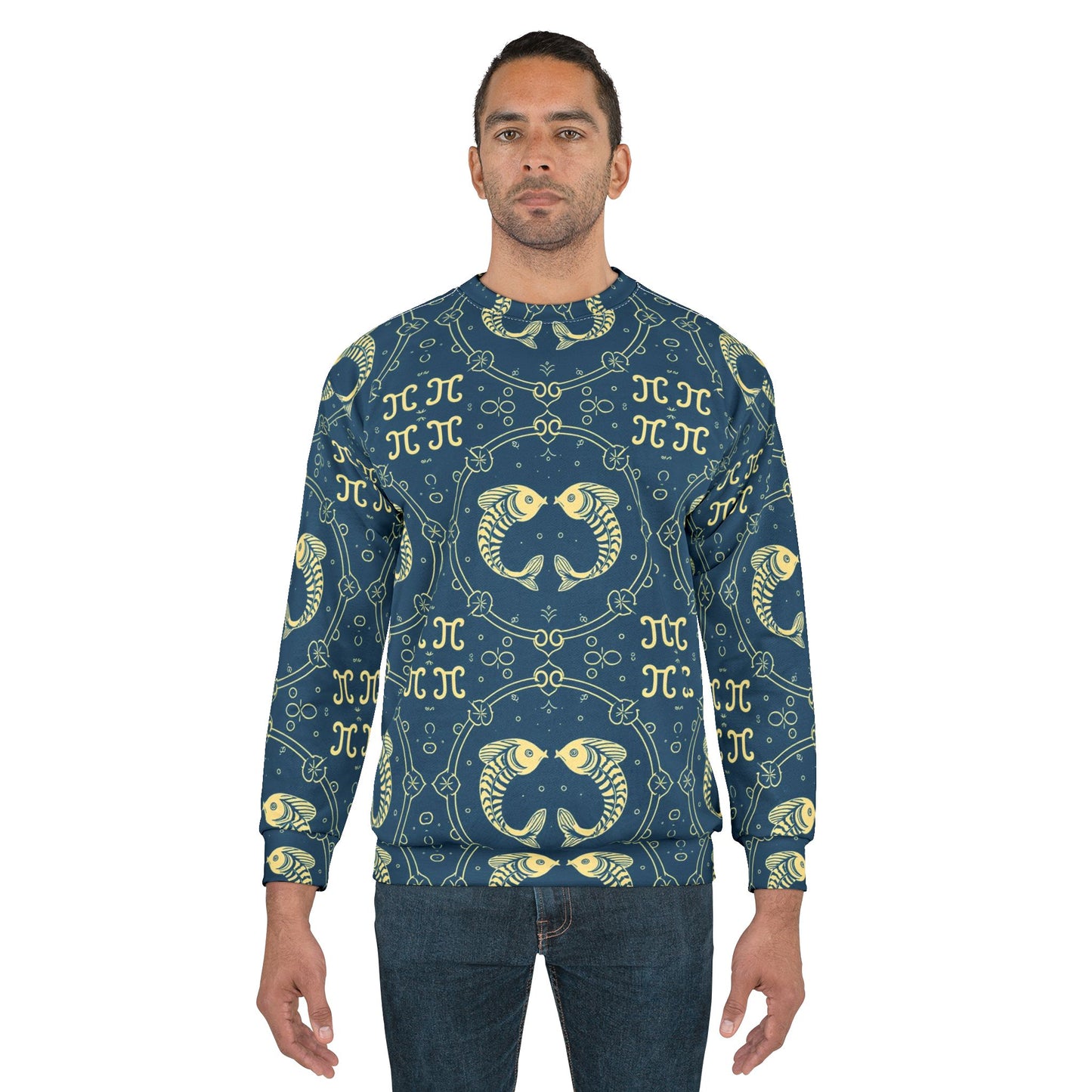 Unisex Sweatshirt, Zodiac Design, Pattern, Pisces, AOP