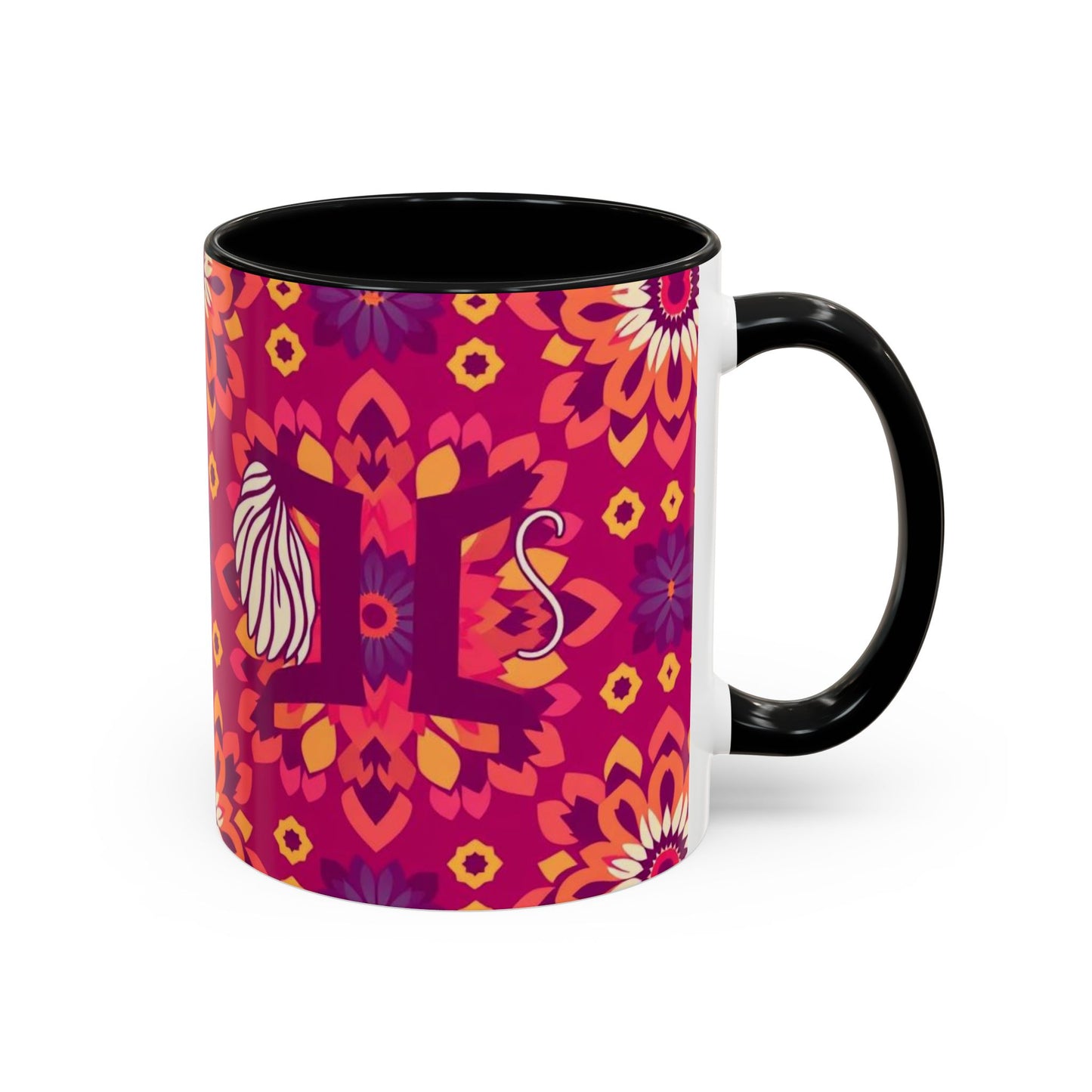 Accent Coffee Mug, Gemini, Zodiac v1, Flower Pattern, (11, 15oz)