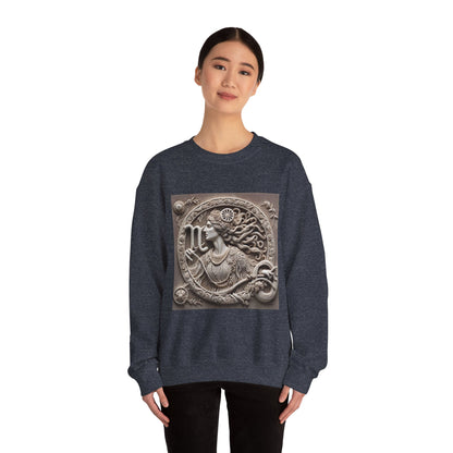 Unisex Heavy Blend™ Crewneck Sweatshirt, Stone Carving, Virgo Zodiac Design