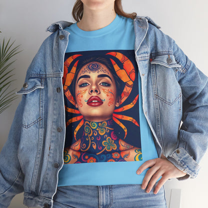 Unisex Heavy Cotton T-Shirt, Cancer, Zodiac v2, Sexy Art