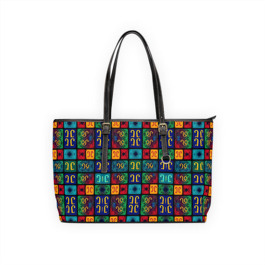 Leather Shoulder Bag, Aquarius, Zodiac v1, Shapes Pattern