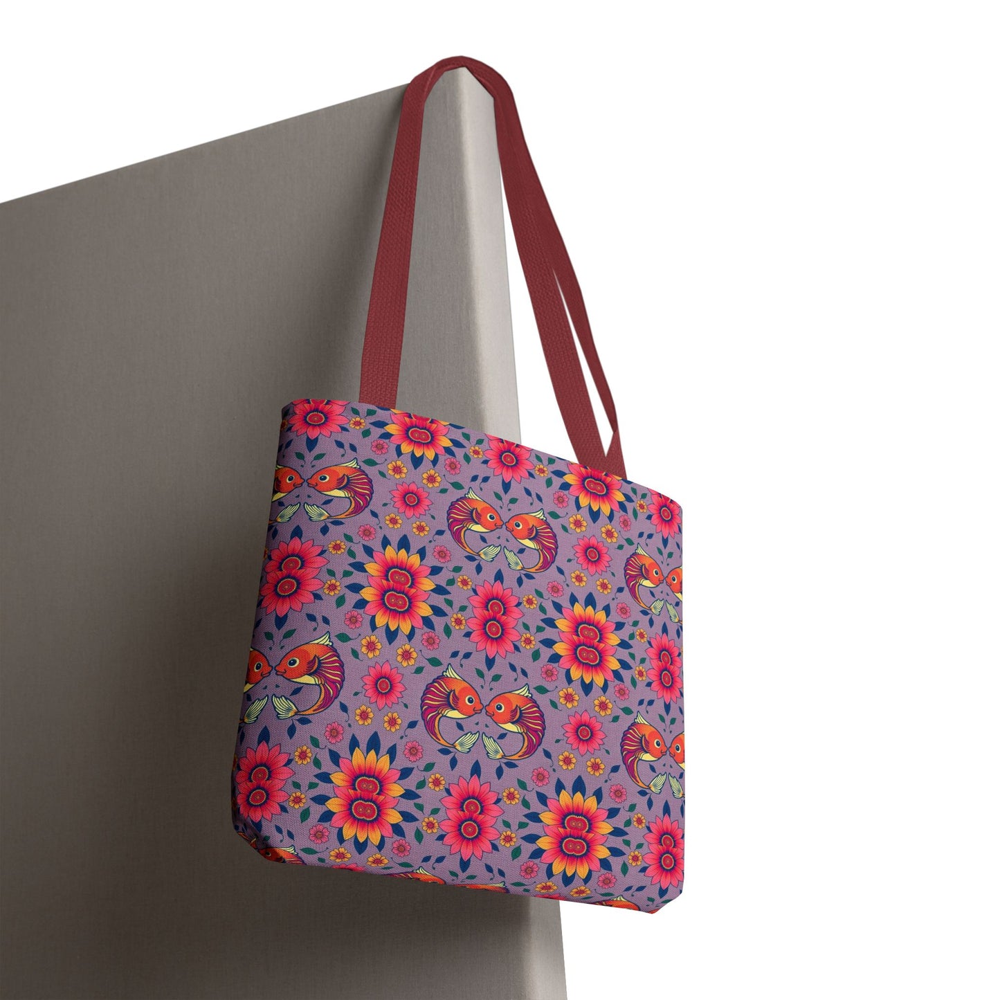 Tote Bag (AOP), Pisces, Zodiac v2, Flower Pattern