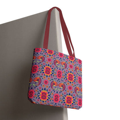 Tote Bag (AOP), Pisces, Zodiac v2, Flower Pattern
