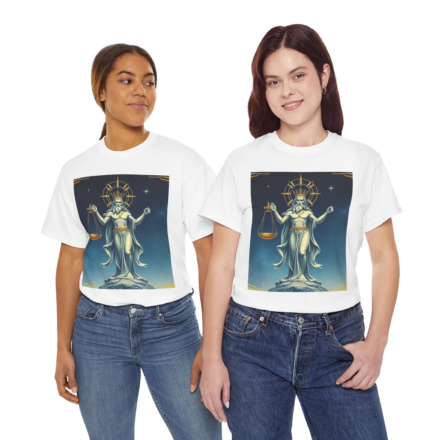 Unisex Heavy Cotton T-Shirt, Space, Libra God, Zodiac Design
