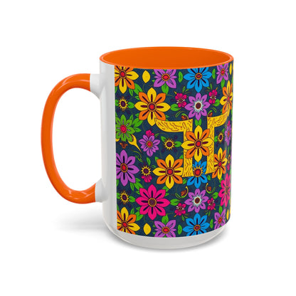 Accent Coffee Mug, Gemini, Zodiac v3, Flower Pattern, (11, 15oz)