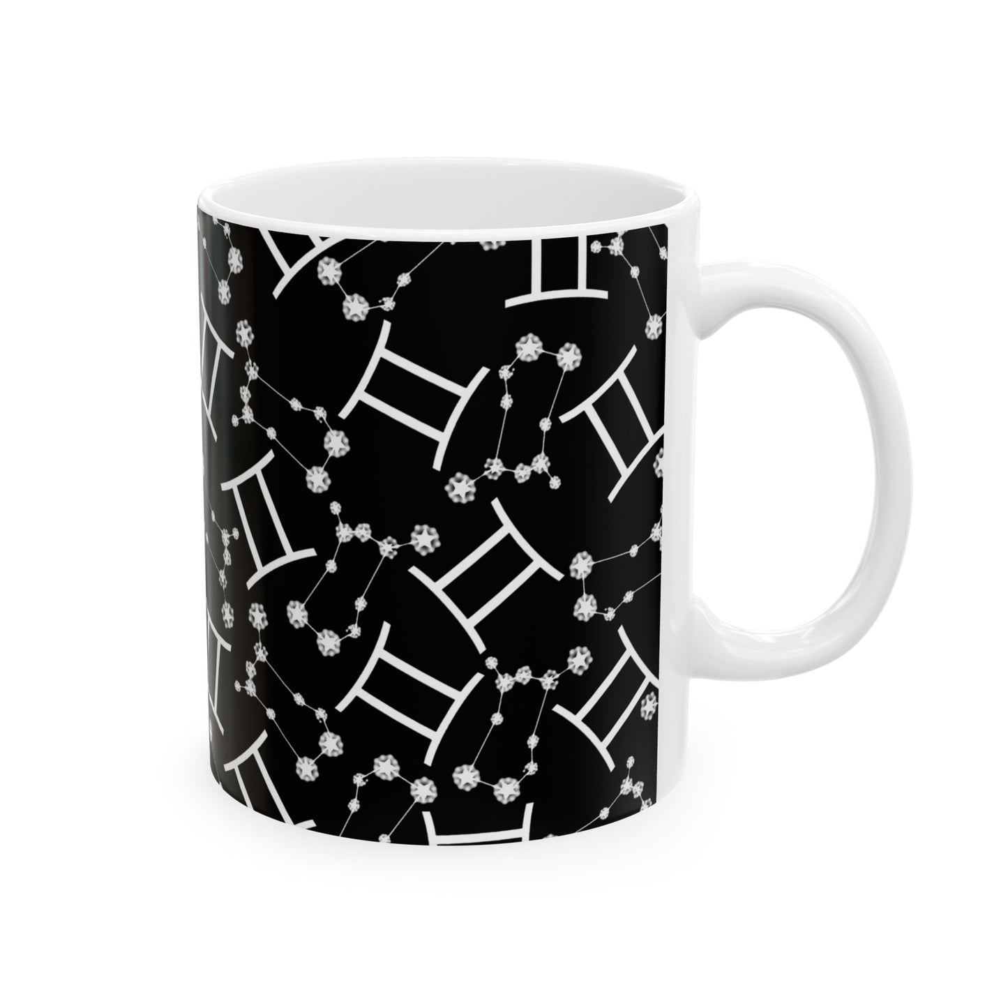 Ceramic Mug, (11oz, 15oz), Ceramic Coffee Mug, Black AOP, Gemini Zodiac Design
