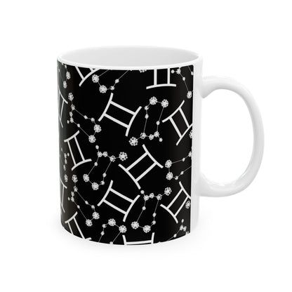 Ceramic Mug, (11oz, 15oz), Ceramic Coffee Mug, Black AOP, Gemini Zodiac Design