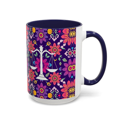 Accent Coffee Mug, Libra, Zodiac v3, Flower Pattern, (11, 15oz)