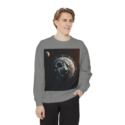 Garment-Dyed Sweatshirt, Unisex, Space Animal Design, Aries