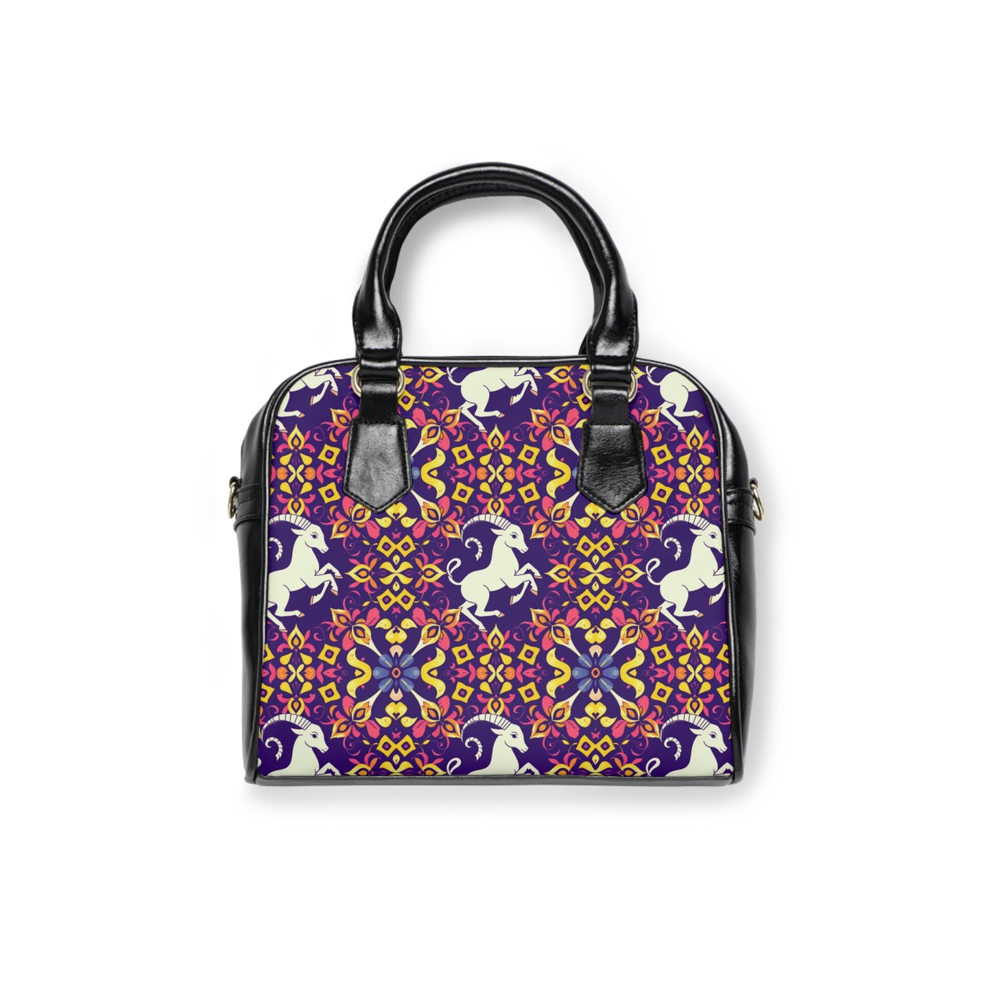Shoulder Handbag, Capricorn, Zodiac v2, Flower Pattern