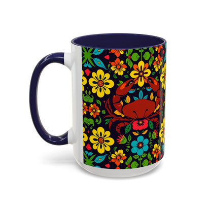 Accent Coffee Mug, Cancer, Zodiac v2, Flower Pattern, (11, 15oz)