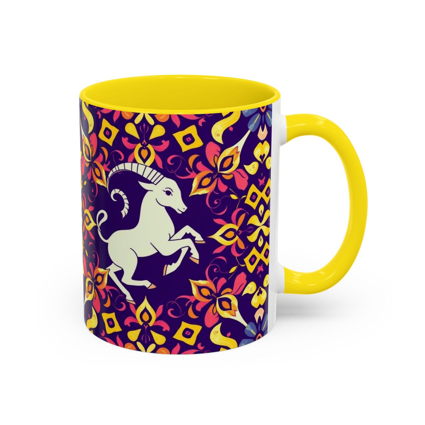 Accent Coffee Mug, Capricorn, Zodiac v1, Flower Pattern, (11, 15oz)