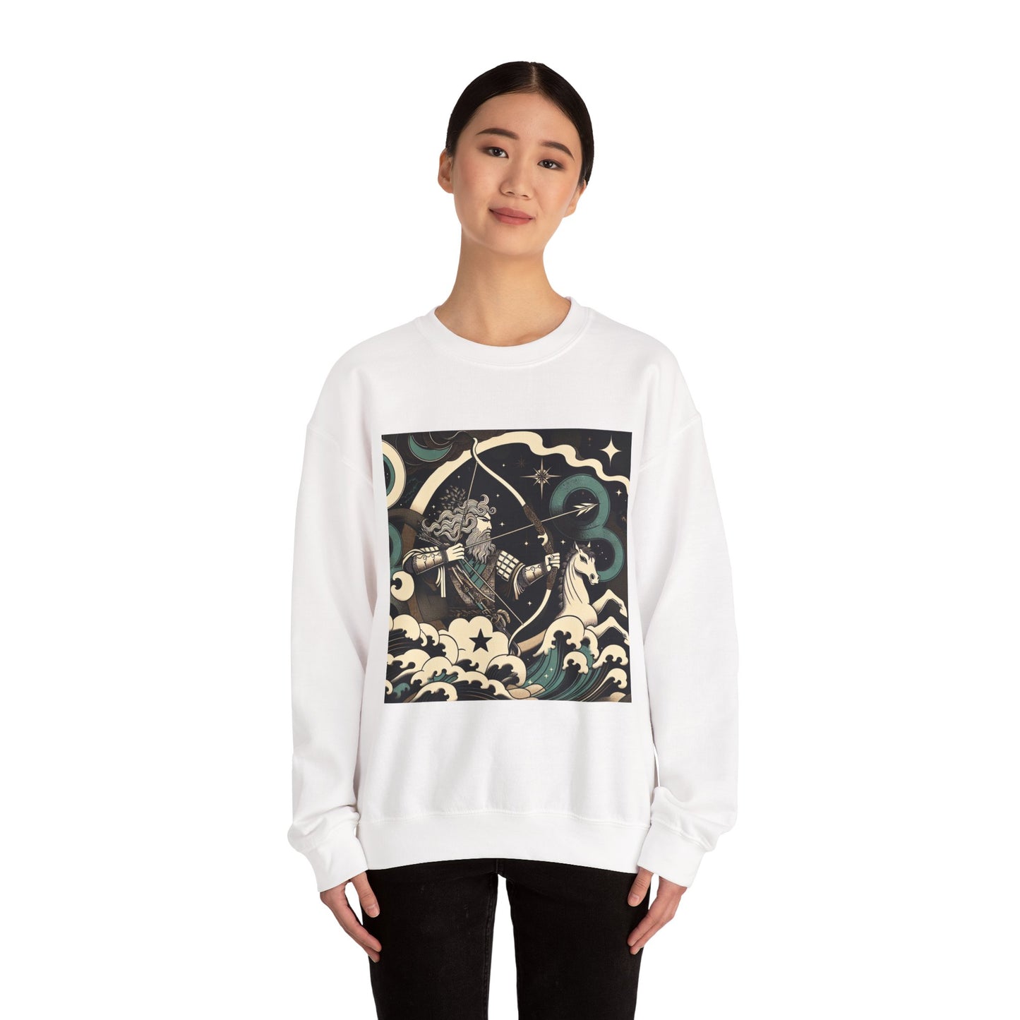 Unisex Heavy Blend™ Crewneck Sweatshirt, Man With Arrow Sagittarius Zodiac Design